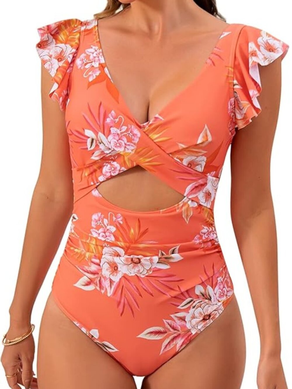 B2Prity Floral Cutout One-Piece Swimsuit in Coral
